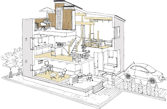 ペントハウスのような屋根のある住まい